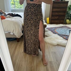 Silk leopard skirt thigh high slit